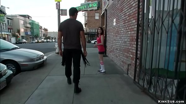 Slender sub gets giant dick buttfuck in public