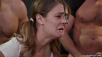 Little brown-haired student Zoe Sparx is trussed and ass-fuck group bang fucked then dual foray interracial banged in classroom by professor