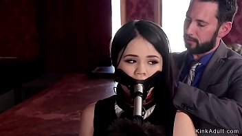 Master puts blonde in stock and fucks her mouth while maid slurping her cunt