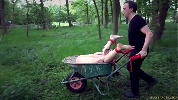 Outdoor dirty restrain bondage harassment for a cracked nubile victim