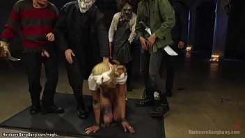 Hot ass blonde ebony slut Jessica Creepshow in her nightmare is bound by five big cocks scary guys and anal gangbang and double penetration fucked