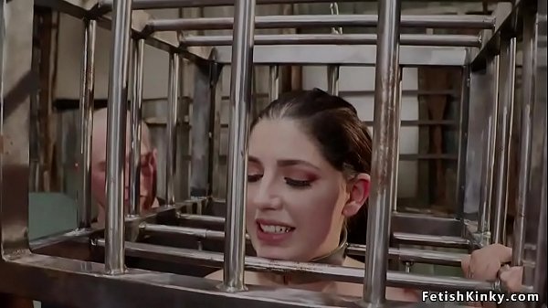 Babe in metal stock gangbang fucked