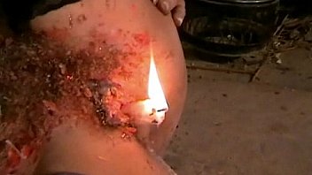 Crystel Lei ordered to hotwax her entire body and burn her own pussy