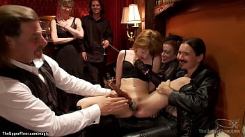 Small tits blonde Emma Haize is promoted to House Slave and takes charge of Janice Griffith and they are anal fucked and rough whipped at bdsm party in the Upper Floor