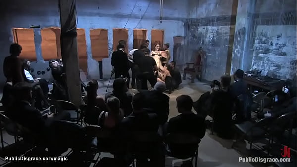 Tied slave group caned in public