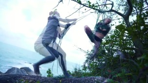 Alternative TATTOO girl in ropes of LILY LU – public bondage, kinbaku, shibari, rope play, goth, alt, punk