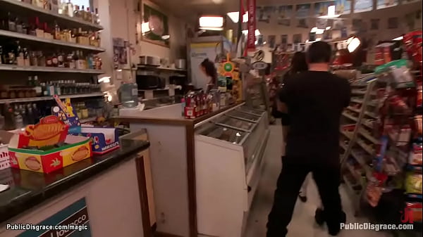 Petite blonde deep throated in public